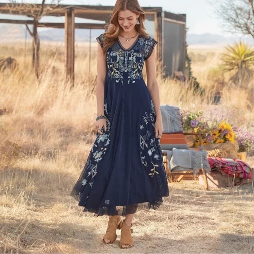 SOLD! Johnny Was Biya Mesa Mesh Embroidered Maxi Dress, XL